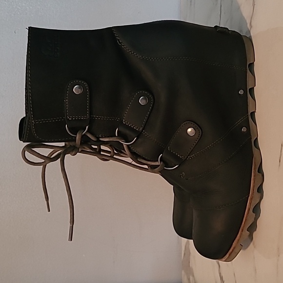 Sorel Joan Of Arctic Black Leather Suede Lace-up Wedge Waterproof Mid Boots 11 - Picture 6 of 14